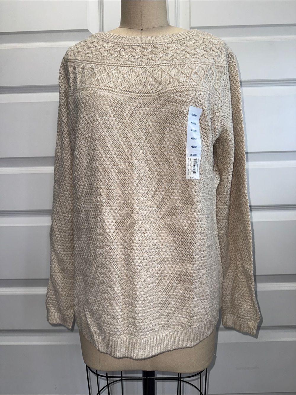 NEW WITH TAG Cream Cable Yoke Knit Sweater - Unbranded